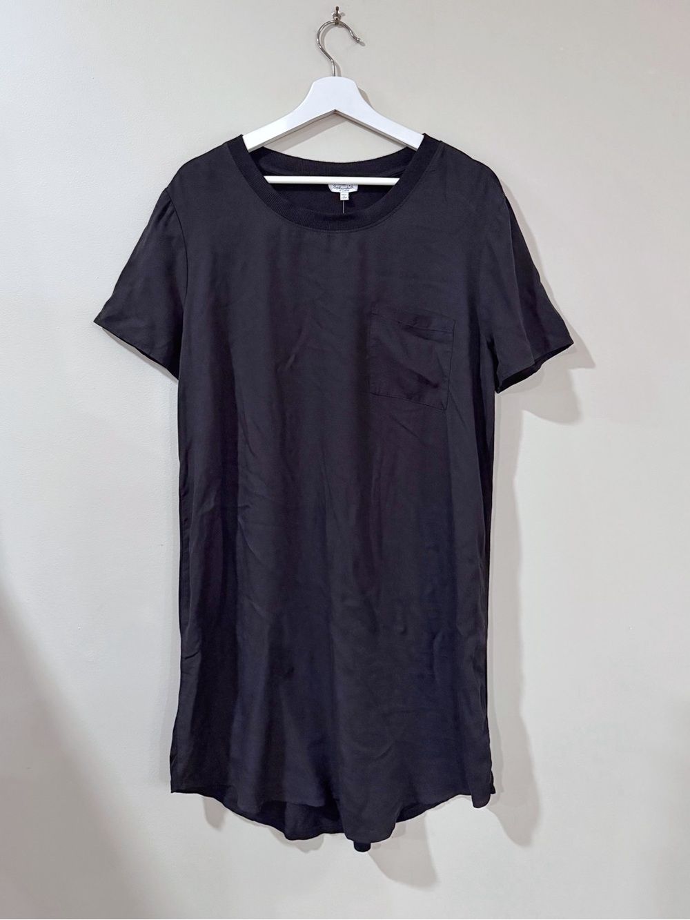 Splendid Women XL Black Contrast Fabric T-Shirt Dress Pocket Minimalist NWT